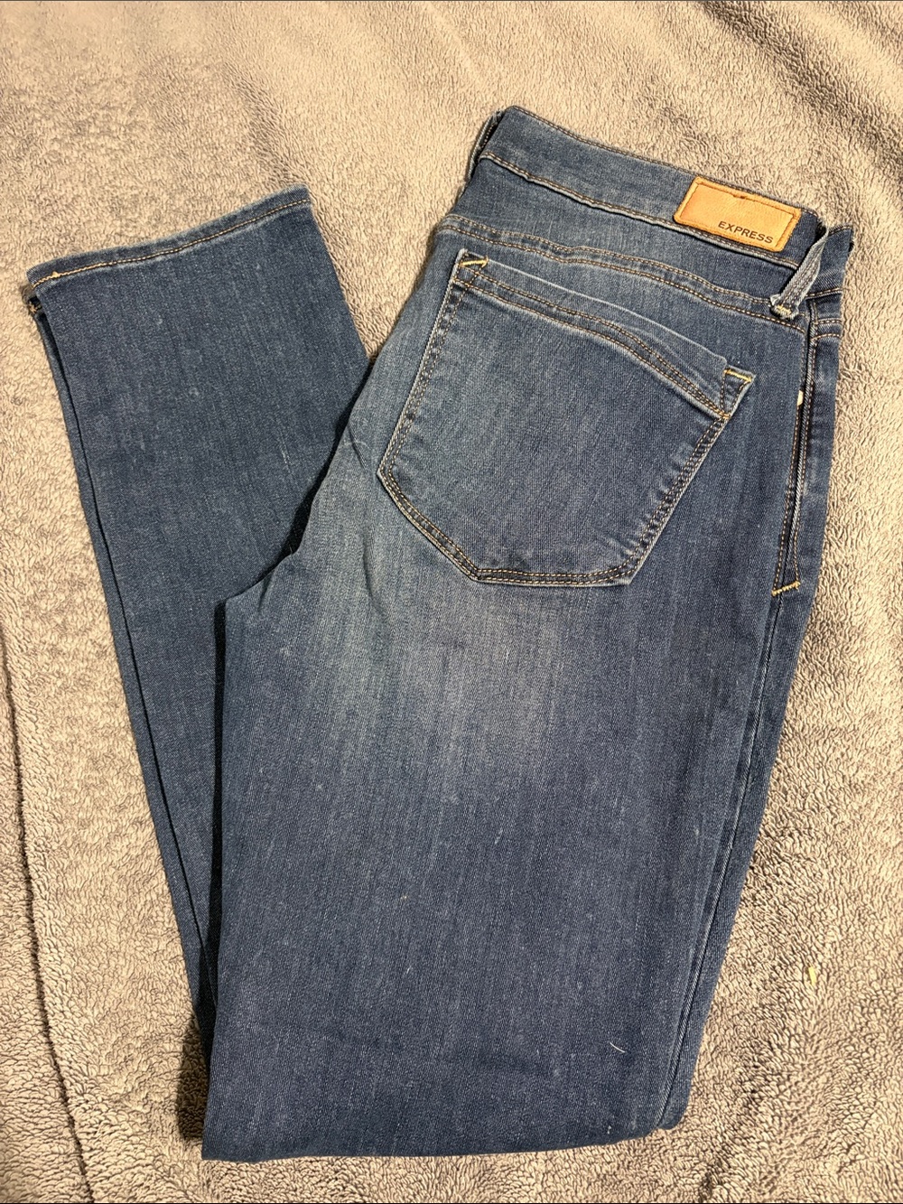 Express Blue Mid Wash Jeans with Leather Patch